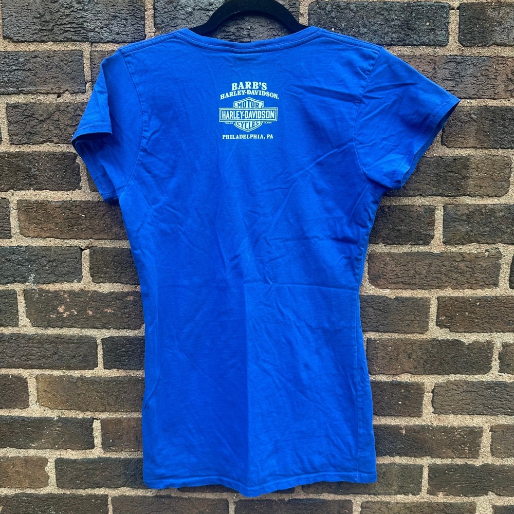 Harley-Davidson Women's Medium Blue V-Neck T-Shirt Barb's Philadelphia PA - Picture 4 of 7